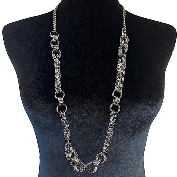 Antique Silver Tone Chain Link Necklace 34 Inch Length Casual Career - Picture 1 of 3